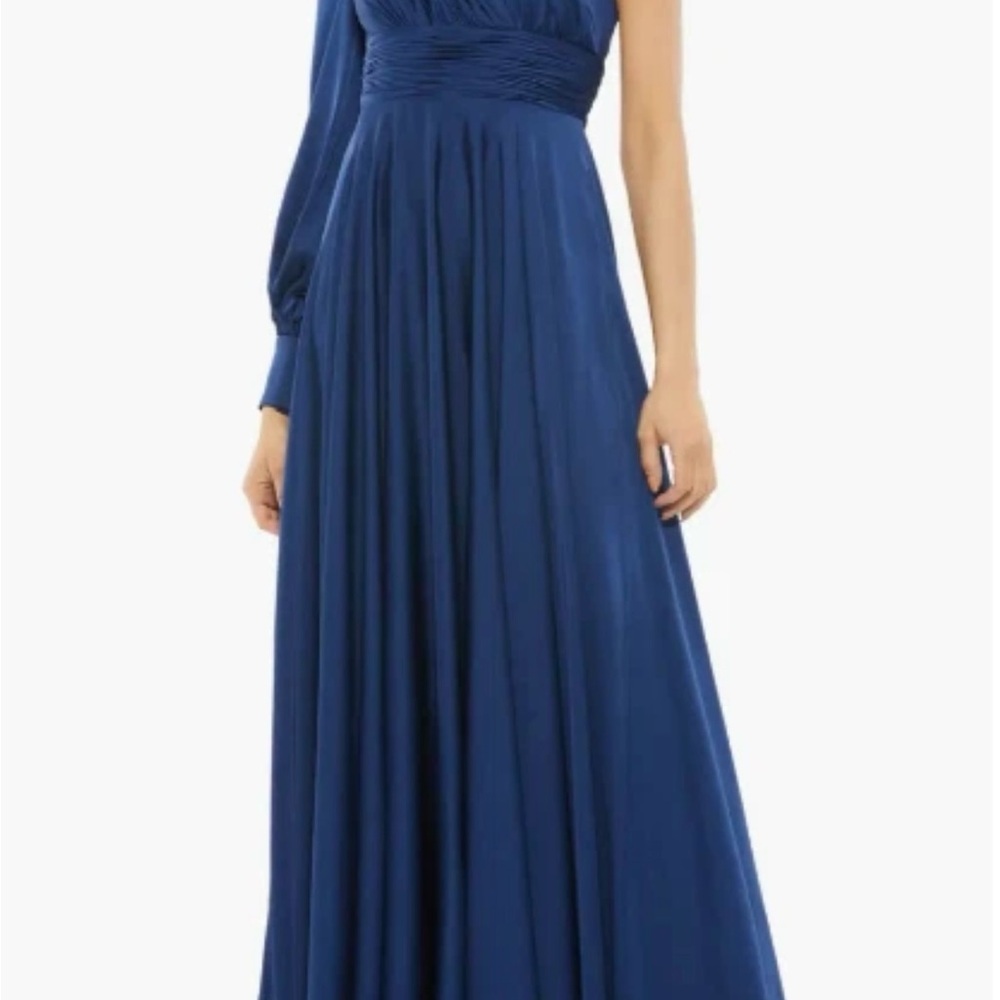 Mac Duggal NWT #67866 One-Shoulder Bishop Sleeve Royal Blue Flowy Gown Size 0 - Picture 3 of 11
